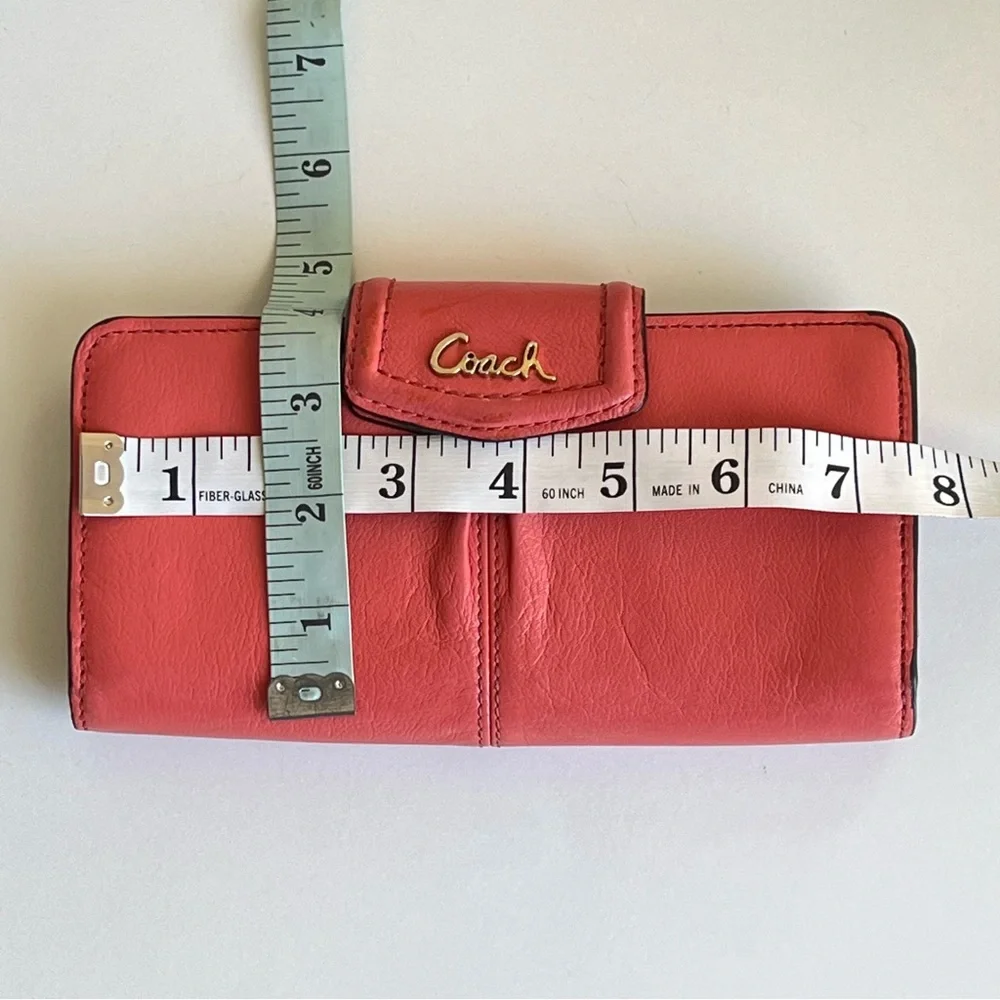 Coach Ashley Salmon Coral Pink Leather Signature Wallet